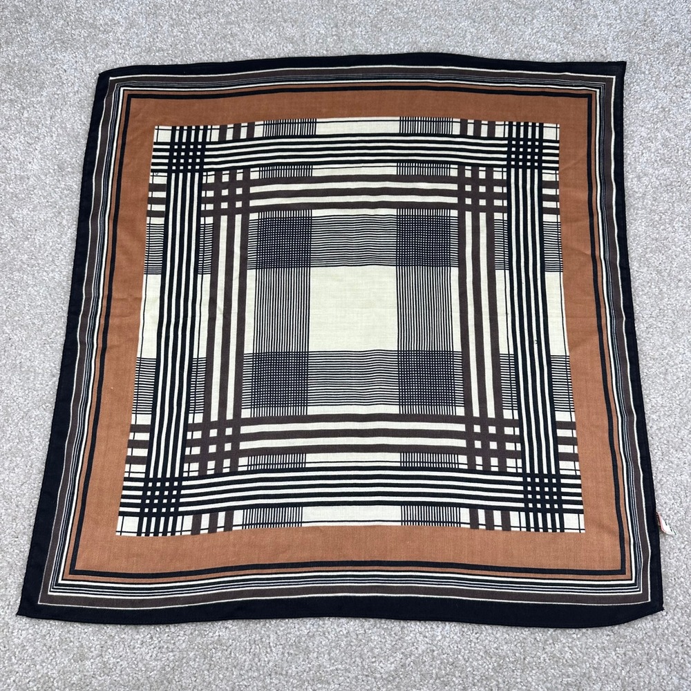Vintage Morply New York Plaid Scarf Brown Black Cream Acrylic Geometric Bandana